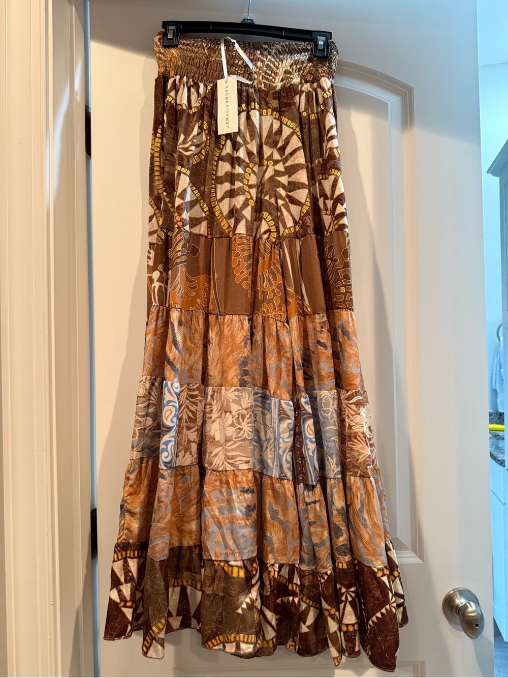 Bohemian Patchwork Wide Leg Maxi Pants - Brown Multi